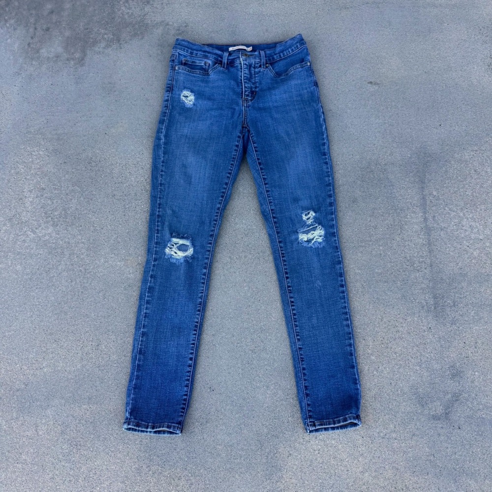 Levi's 311 Shaping Skinny Jeans Women 27x30 Blue Distressed Denim 19626-0204